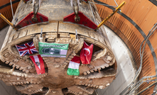 TBM Caroline being lifted out of vent shaft at Green Park Way, Greenford after boring for five miles for HS2