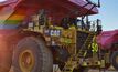  Two of the autonomous haul trucks at Newmont's Boddington gold mine.