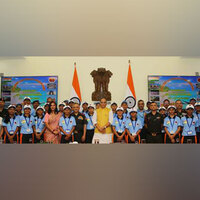 Rajnath Singh interacts with 30 students from tribal communities of Andaman and Nicobar Islands
