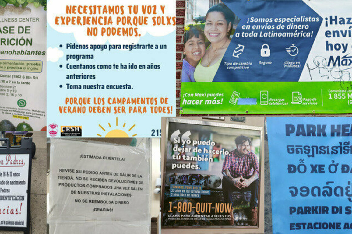 Spanish speakers in Philadelphia break traditional rules of formal and informal speech in signs around town