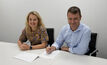  Petra's Penny Stewart and Maptek's Peter Johnson signing an agreement last month