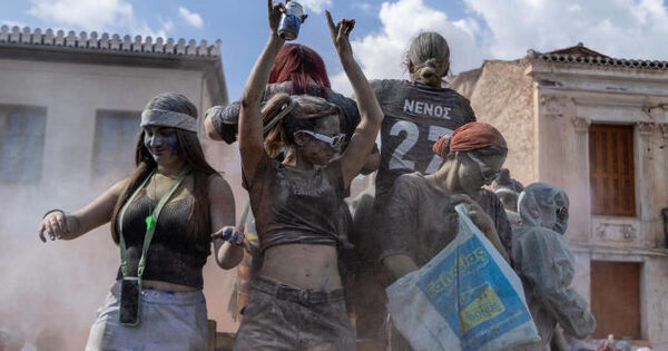 Greece’s Galaxidi town erupts in ‘flour war’ to mark start of Lent