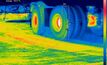 An infrared image of truck tyres with a separation highlighted.