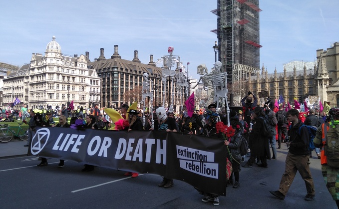 Extinction Rebellion demonstrators in Parliament Square in 2019