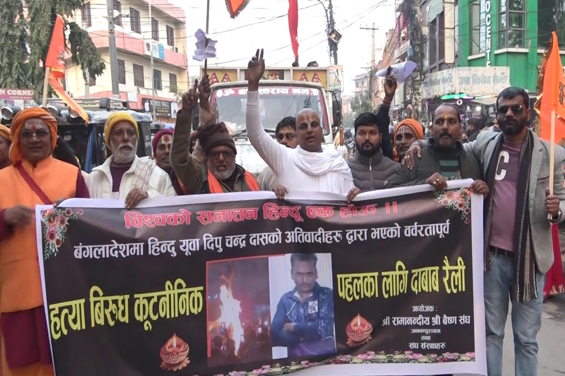 Saints come to street in Nepal over atrocities against Hindu minorities in Bangladesh