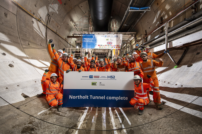 Miners from TBM Anne celebrate completing the Northolt Tunnel