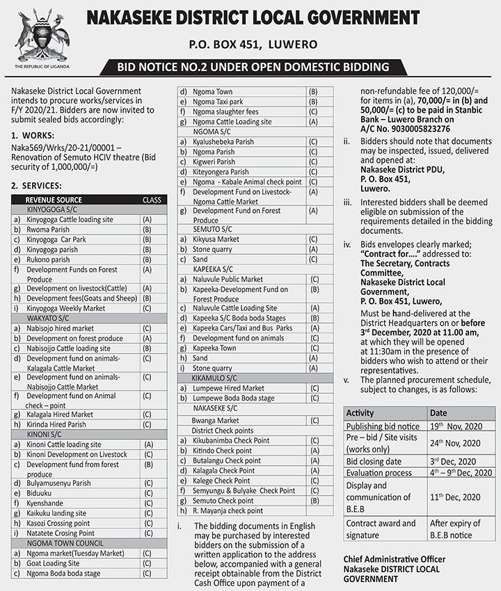 Notice from Nakaseke District - New Vision Official