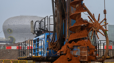 Foundation works to install 2000 vertical concrete columns for the foundations at Curson Street Station have started in Birmingham. Credit_HS2