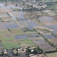 Emergency workers saving stranded families in flooded Pakistan