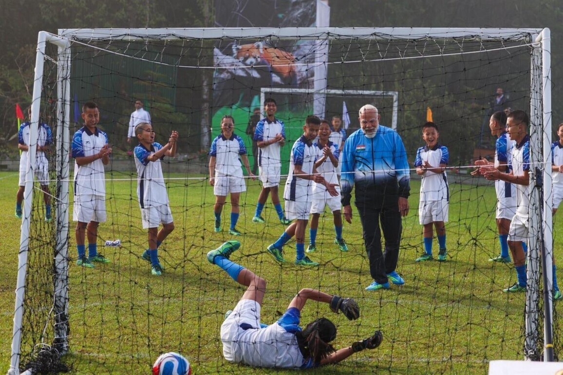 PM Narendra Modi plays football with youngsters in Gangtok, shares snippets on social media