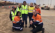  Bis general manager specialised logistics Giles Everest and KCGM general manager Cecile Thaxter speaking to Serena Bope, 8, Ella Bope, 11, Lavanya Gera, 15, Charlee Brahim, 12, and Hannah Stewart, 9 at the Bis Girls Rocking Resources camp in Kalgoorlie.