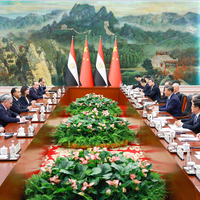 (SCO Tianjin Summit) CHINA-TIANJIN-XI JINPING-EGYPTIAN PM-MEETING (CN)
