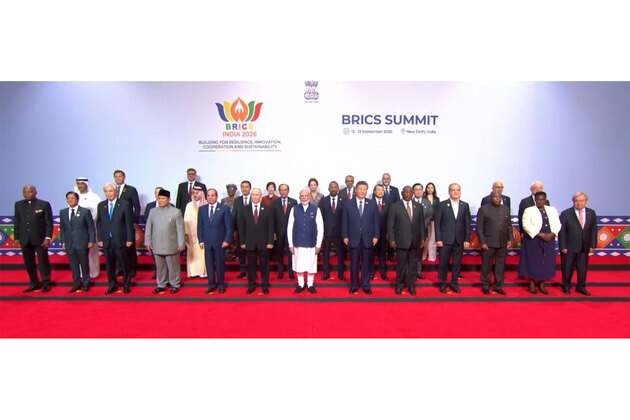 PM Modi, BRICS leaders pose for family photo at Bharat Mandapam