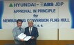  Korea ABS’ Myung-Jae Joo presented Jae-Eul Kim with a certificate acknowledging AIP of the new-build conversion FLNG hull design last week.