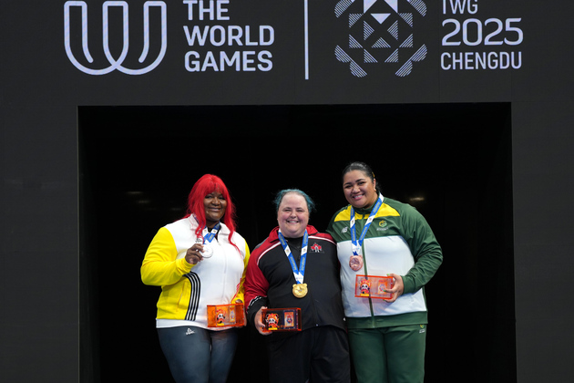 (SP)CHINA-CHENGDU-THE WORLD GAMES 2025-POWERLIFTING-WOMEN'S SUPER HEAVYWEIGHT-VICTORY CEREMONY (CN)