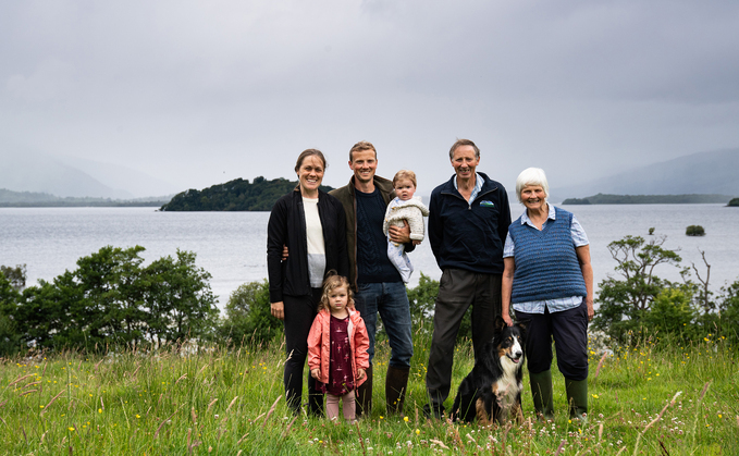 The Scott-Park family at Portnellan Farm: David and Freda (right) with their son Chris, his wife Arwyn, and their children Lilly and Hector.