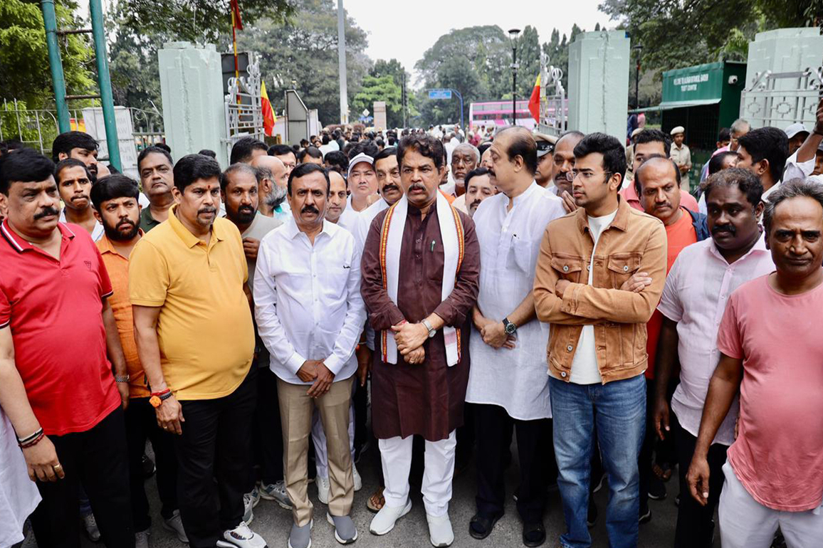 Tejasvi Surya, R Ashoka lead protest against tunnel road; call for scrapping of project