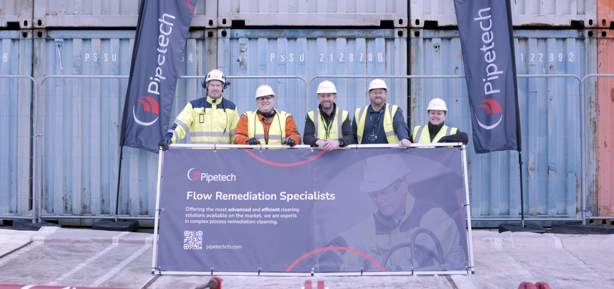 The Pipetech team alongside the DSR - (l to r) Håvard Nicolaysen, project manager; Stewart Mcintosh, DSR project manager; Leonard Hamill, operations director; Gavin Booth, business development manager; Kerri Glennie, operations support