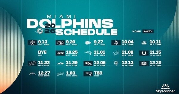 Miami Dolphins announce 2026 schedule presented by Skyscanner