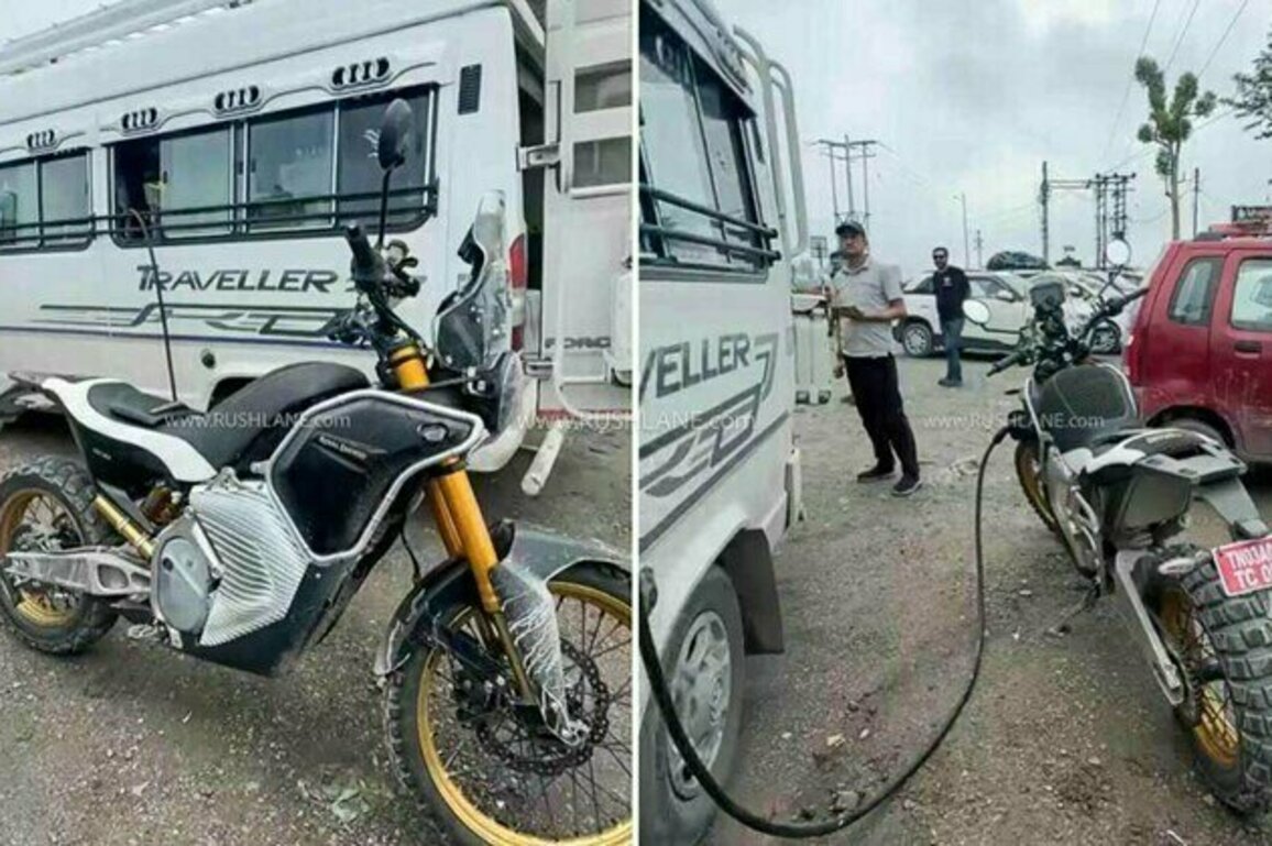 Royal Enfield Electric Himalayan Spied Getting Charged Enroute Ladakh