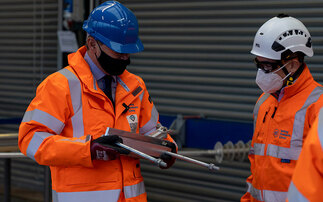 The Transport Secretary inspects wiring gantries being built for the Midland Mainline on a visit to the Leicester hub of Network Rail contractors SPL on Tuesday | Credit: DfT