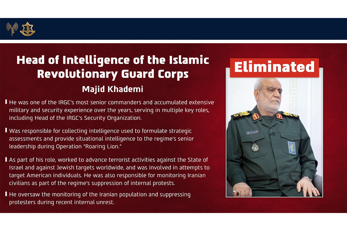 Israeli Air Force eliminates IRGC Intelligence head Majid Khademi