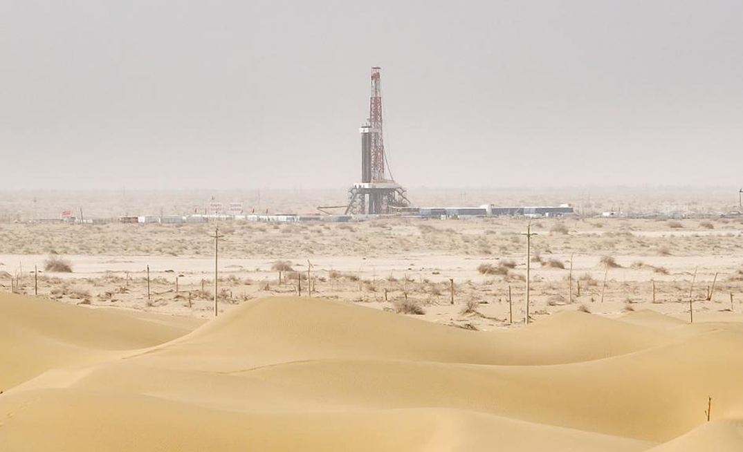 A drone photo of the Shenditake 1 borehole in the Taklimakan Desert in the Tarim Basin Credit: Xinhua/Li Xiang