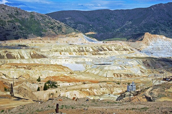 Waste rock pile from a copper mine in Montana, US.