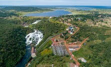 An aerial view of the Inga I (rear) and Inga II (front) hydropower plants on the Congo River
