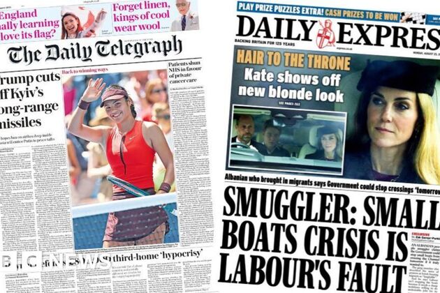 Newspaper headlines- 'Trump cuts off Kyiv's missiles' and 'New blonde look'