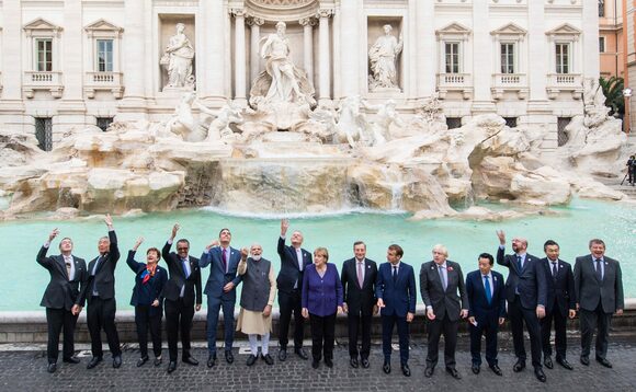 Leaders pose in front of Rome's Trevi Fountain | Credit: G20