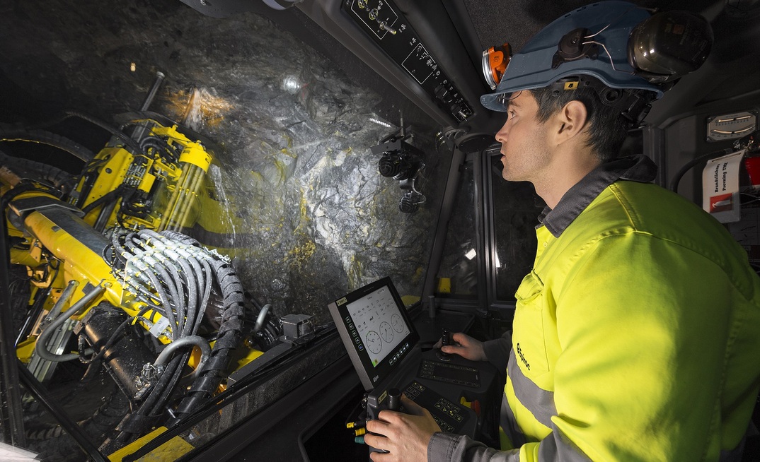Inside the operator cabin of production drill rig Simba S7 from Epiroc