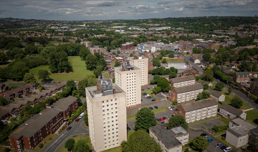 Aerial view of council flats in Halesowen, Dudley © UAV 4/Shutterstock.com