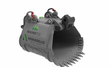 A drawing of the Mainetec Armadillo dipper bucket.