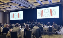 BHP head of generative exploration Cam McGuaig (left), Mammoth Minerals MD and CEO Glenn Poole, Equivest CEO Joanna Ponicka,BHP Xplor head Marley Palin, and Hamelin Gold MD Peter Bewick speak at BHP Xplor breakfast in Perth.