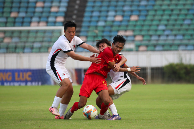 (SP)MYANMAR-YANGON-FOOTBALL-INTERNATIONAL U-22 FRIENDLY MATCH-MYANMAR VS CHINA'S HONG KONG