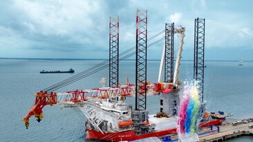 The naming ceremony taking place for Cadeler’s Wind Ally marking the successful construction of the company’s first A-class vessel