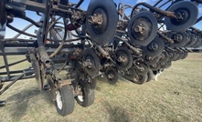 Maintenance is easy on this Ryan seeding bar when it is raised. Credit: Mark Saunders.