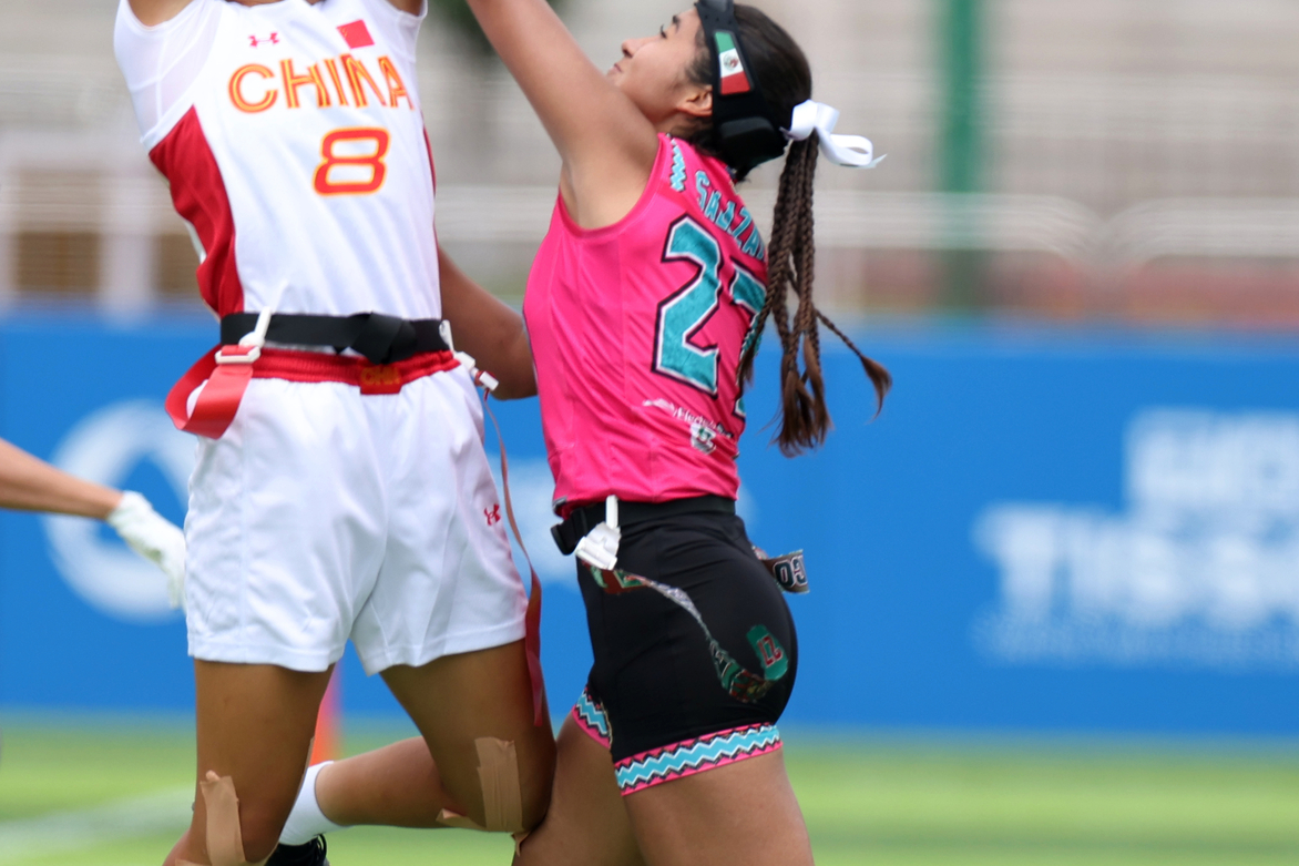(SP)CHINA-CHENGDU-THE WORLD GAMES 2025-FLAG FOOTBALL-WOMEN'S QUARTERFINAL-MEX VS CHN (CN)
