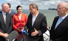 Queensland's Premier with Santos chairman Peter Coates and former CEO David Knox at the first cargo launch for GLNG.