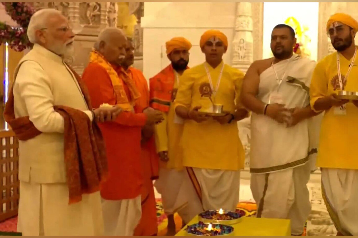 PM Modi performs pooja at Ram Lalla Garbha Grah in Shri Ram Janmabhoomi Temple in Ayodhya