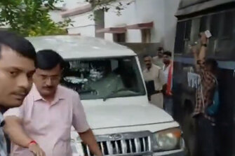 West Bengal: Locals hurl eggs at police vehicle carrying former TMC MLA Sujoy Hazra after his arrest