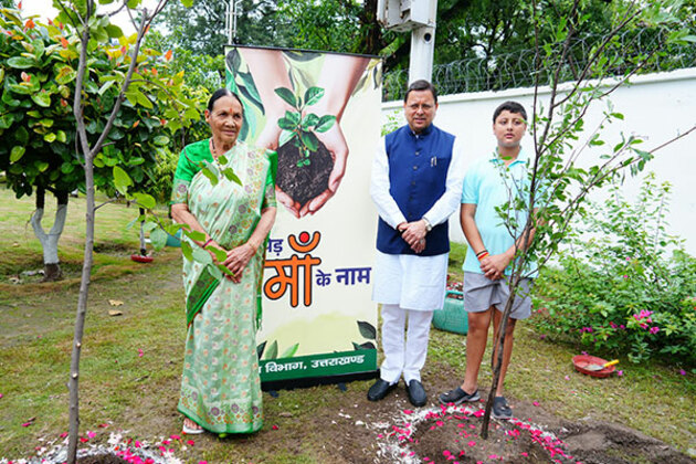 Uttarakhand: CM Dhami plants sapling along with his mother and son under 'Ek Ped Maa Ke Naam' campaign