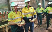  West African Resources COO Lyndon Hopkins (left) and CEO Richard Hyde with gold from Sanbrado