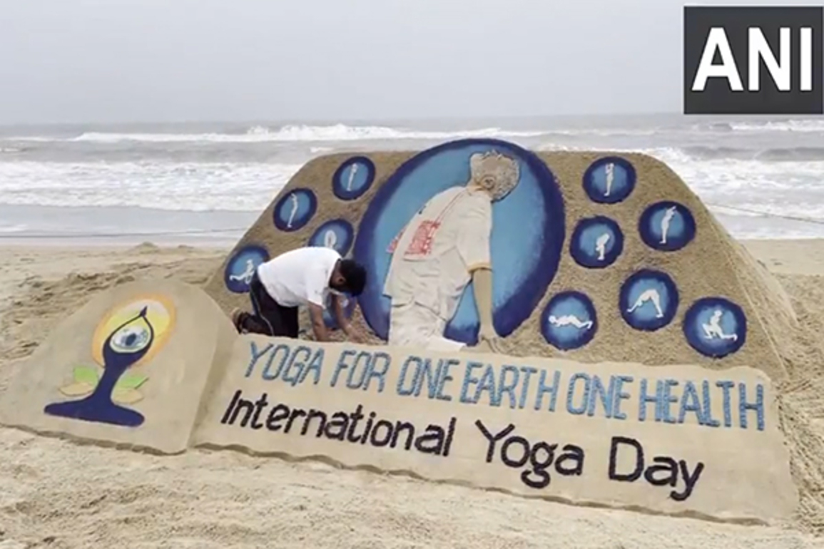 Sand artist creates yoga sculpture of PM Modi at Puri Beach to mark 11th International Day of Yoga