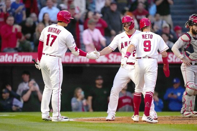 Three homers send Angels to sweep of Red Sox