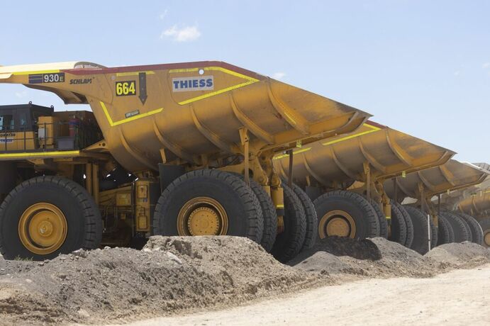 Thiess trucks at Lake Vermont.