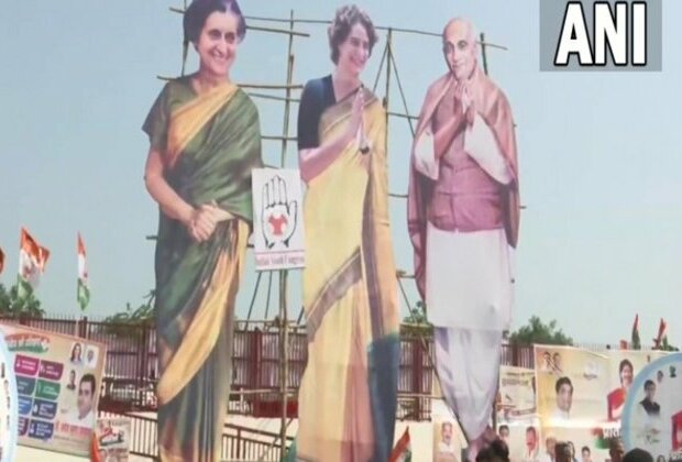 Cutouts of Sardar Patel, Indira Gandhi come up at Congress' 'Pratigya Rally' in UP's Gorakhpur