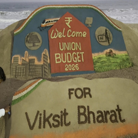 Odisha: Sudarsan Pattnaik welcomes Union Budget 2026 with sand art on Puri beach
