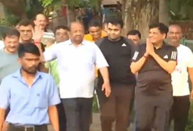 Union Minister Piyush Goyal interacts with locals during morning walk in Mumbai, joins yoga session as part of his poll campaign